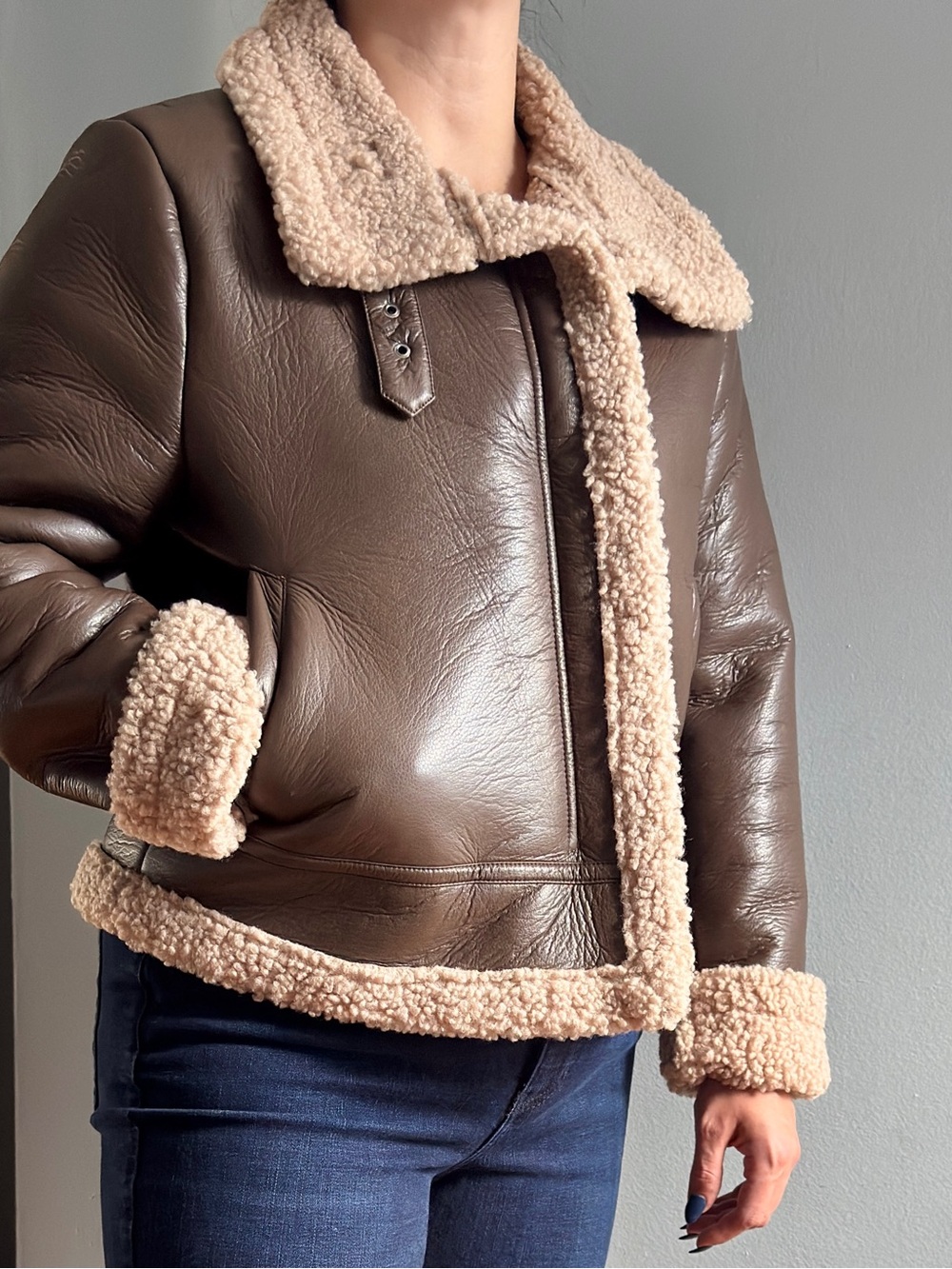Brown Leather Sherpa - M